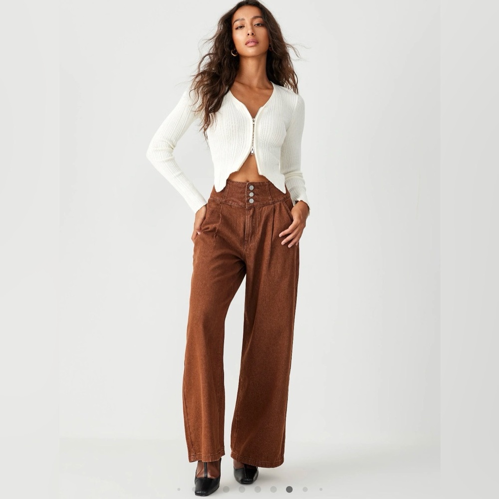 Cider Brown Wide Leg Jeans XL Button Front Mid Rise - NWOT